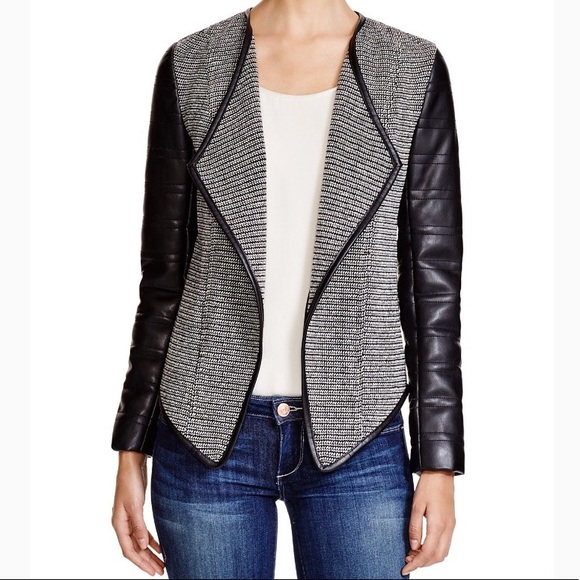 Bagatelle Collection Tweed and Faux Leather Jacket - Picture 1 of 8